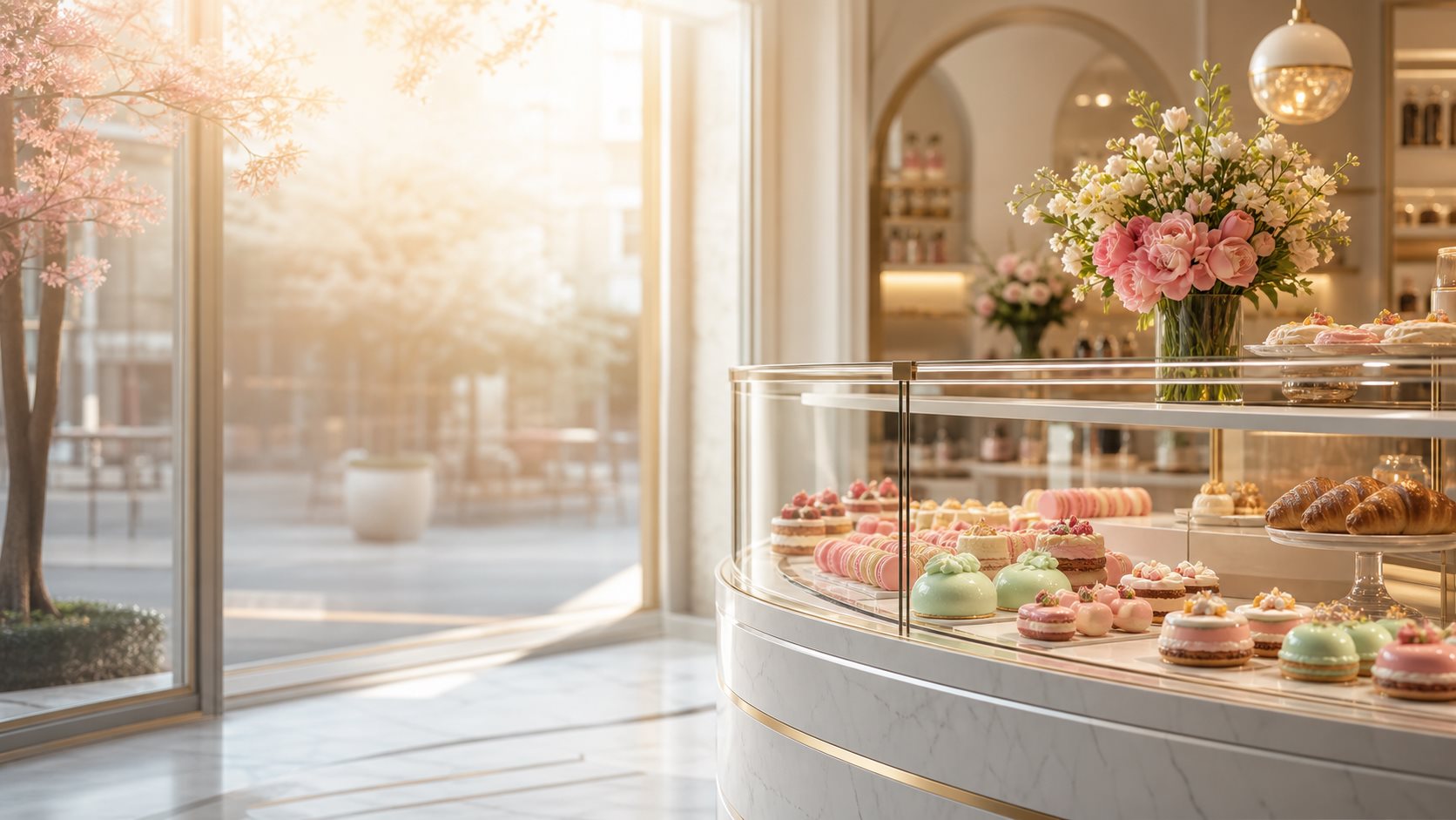 Pastry chef decorating a premium cake in a luxury bakery kitchen
